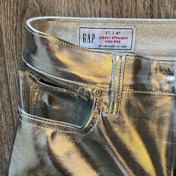 GAP Silver Faux Leather Pants Cheeky Straight High Rise Size 27| 4s - Picture 5 of 10